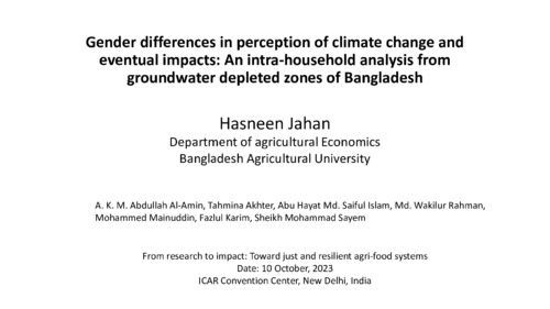Gender differences in perceptions of climate change and eventual impacts: An intra-household analysis from groundwater depleted zones of Bangladesh