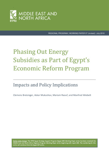 Phasing out energy subsidies as part of Egypt’s economic reform program: Impacts and policy implications