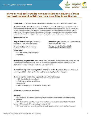 Terra-i+ web tools enable non-specialists to calculate climate and environmental metrics on their own data, in confidence