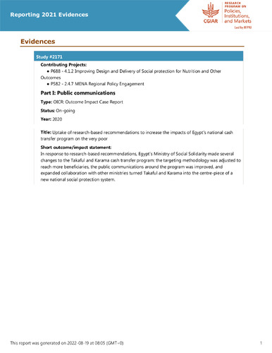 Uptake of research-based recommendations to increase the impacts of Egypt’s national cash transfer program on the very poor