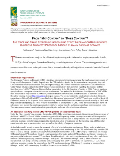 From "May Contain" to "Does Contain"? The price and trade effects of introducing strict information requirements under the biosafety protocol article 18.2(a) in the case of maize