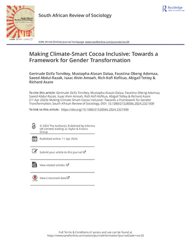 Making climate-smart cocoa inclusive: towards a framework for gender transformation