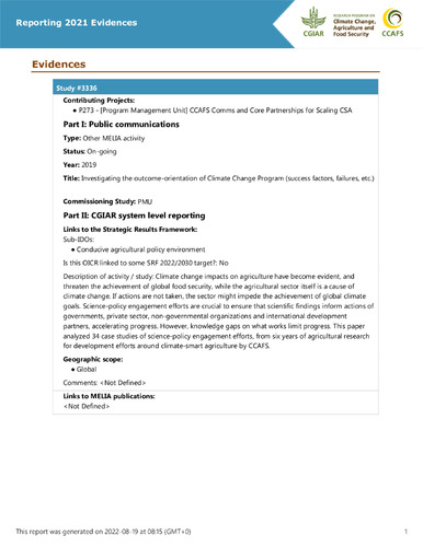 Investigating the outcome-orientation of Climate Change Program (success factors, failures, etc.)