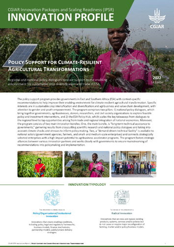 Policy support for climate-resilient agricultural transformations: IPSR Innovation Profile