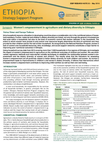 Synopsis: Women’s empowerment in agriculture and dietary diversity in Ethiopia
