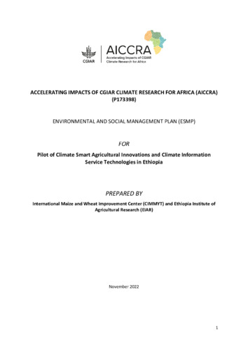 Accelerating Impacts of CGIAR Climate Research for Africa (AICCRA): Environmental and Social Management Plan (ESMP) for Pilot of Climate Smart Agricultural Innovations and Climate Information Service Technologies in Ethiopia