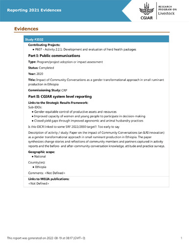 Impact of Community Conversations as a gender transformational approach in small ruminant production in Ethiopia