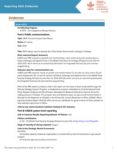 PIM findings used to develop the United States Government's strategy in Ethiopia