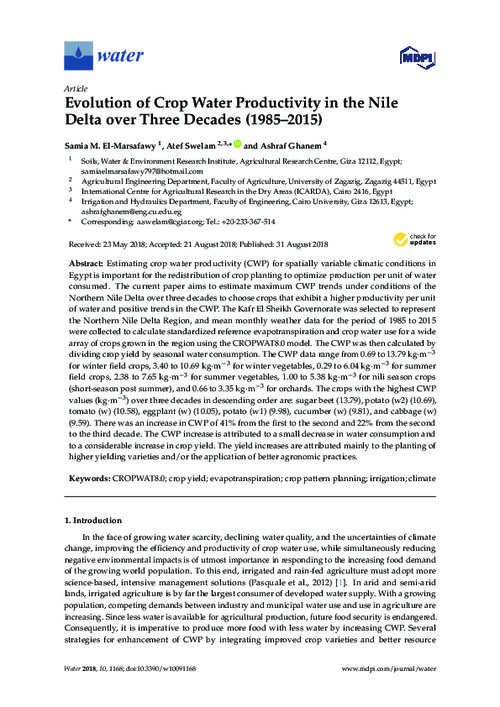 Evolution of Crop Water Productivity in the Nile Delta over Three Decades (1985-2015)