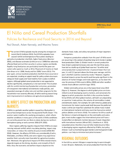 El Niño and cereal production shortfalls: Policies for resilience and food security in 2016 and beyond