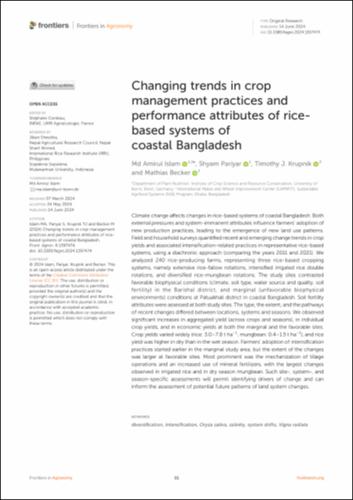 Changing trends in crop management practices and performance attributes of rice-based systems of coastal Bangladesh