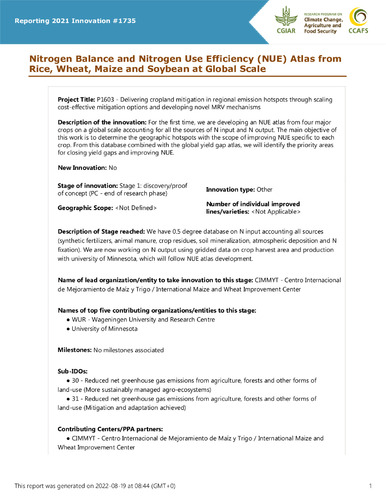 Nitrogen Balance and Nitrogen Use Efficiency (NUE) Atlas from Rice, Wheat, Maize and Soybean at Global Scale