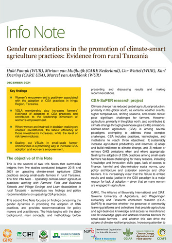Gender considerations in the promotion of climate-smart agriculture practices: Evidence from rural Tanzania