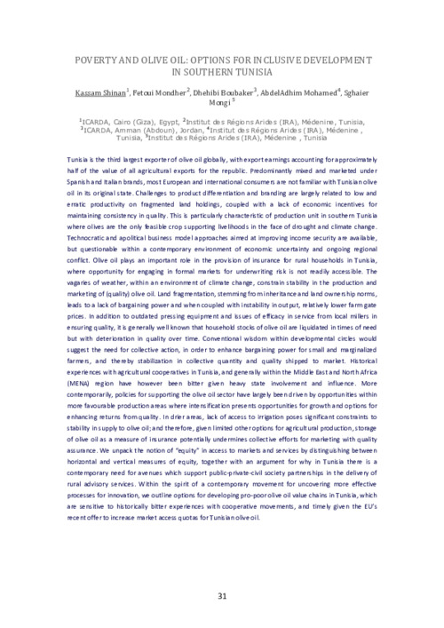 Poverty and Olive Oil: Options for Inclusive Development in Southern Tunisia