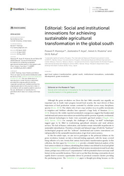 Editorial: Social and institutional innovations for achieving sustainable agricultural transformation in the global south