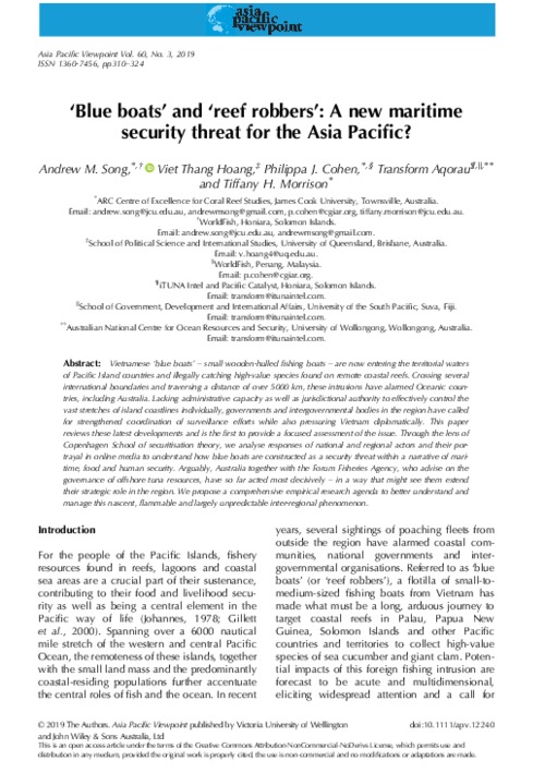 ‘Blue boats’ and ‘reef robbers’: A new maritime security threat for the Asia Pacific?