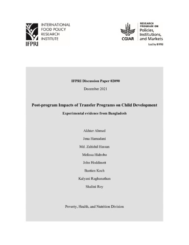 Post-program impacts of transfer programs on child development: Experimental evidence from Bangladesh