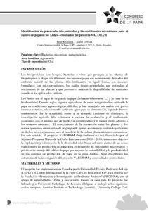 Identificacion de potenciales bio-pesticidas y bio-fertilizantes microbianos para el cultivo de papa en los Andes - Resultados del proyecto VALORAM