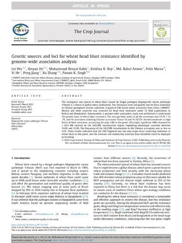Genetic sources and loci for wheat head blast resistance identified by genome-wide association analysis