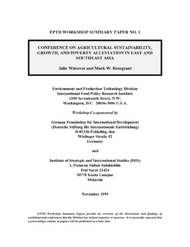 Conference on agricultural sustainability, growth, and poverty alleviation in East and Southeast Asia