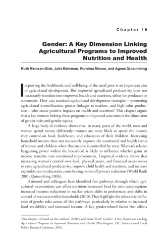 Gender: A Key Dimension Linking Agricultural Programs to Improved Nutrition and Health