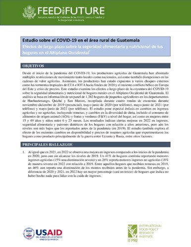 COVID-19 study in rural areas of Guatemala: Long-term impacts on food security and nutrition in the Western Highlands