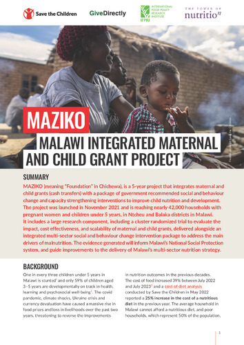 MAZIKO - Malawi integrated maternal and child grant project