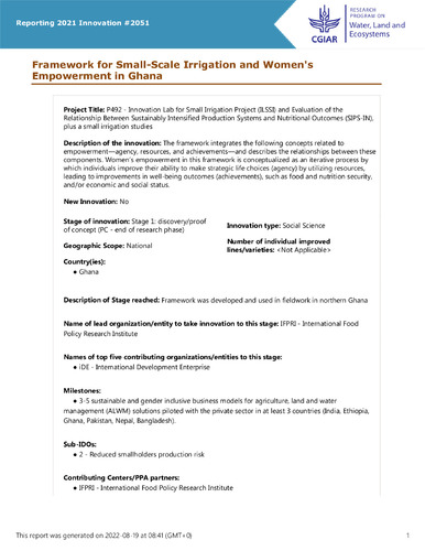 Framework for Small-Scale Irrigation and Women's Empowerment in Ghana