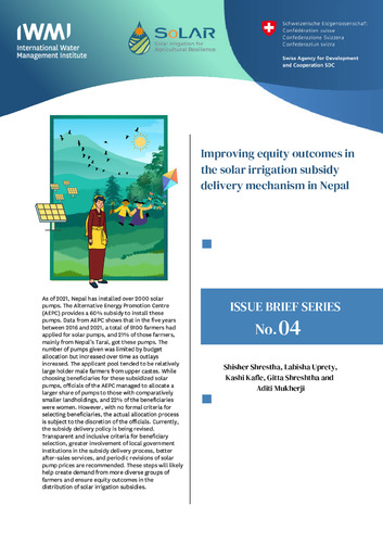 Improving equity outcomes in the solar irrigation subsidy delivery mechanism in Nepal