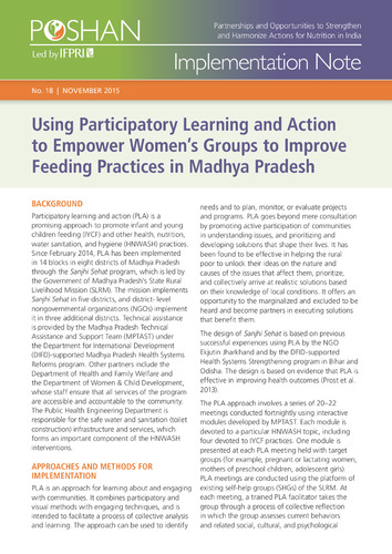 Using participatory learning and action to empower women’s groups to improve feeding practices in Madhya Pradesh