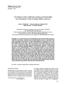 Correlations, Path Coefficient Analysis and Heritability for Quantitative Traits in Finger Millet Landraces
