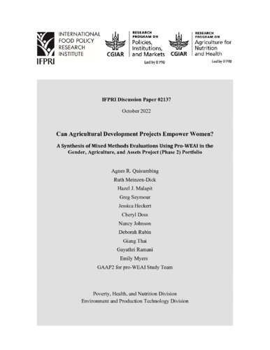 Can agricultural development projects empower women? A synthesis of mixed methods evaluations using pro-WEAI in the gender, agriculture, and assets project (phase 2) portfolio