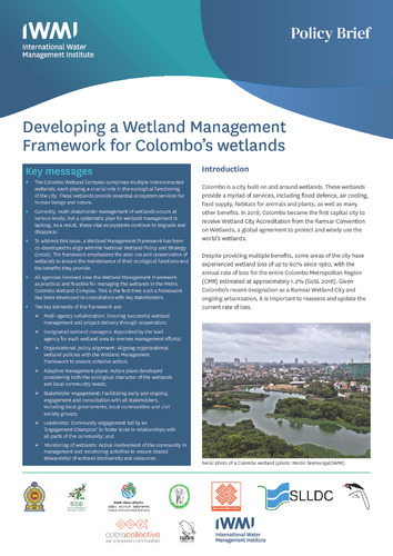 Developing a wetland management framework for Colombo’s Wetlands