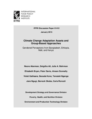 Climate, change adaptation assets and group-based approaches: Gendered perceptions from Bangladesh, Ethiopia, Mali, and Kenya