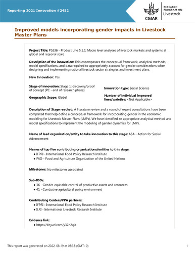 Improved models incorporating gender impacts in Livestock Master Plans