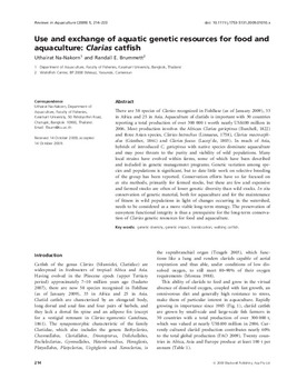 Use and exchange of aquatic genetic resources for food and aquaculture: clarias catfish