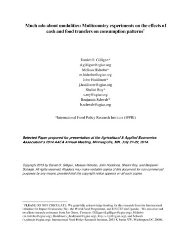 Much ado about modalities: Multicountry experiments on the effects of cash and food transfers on consumption patterns