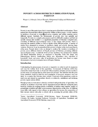 Poverty across districts in irrigated Punjab, Pakistan