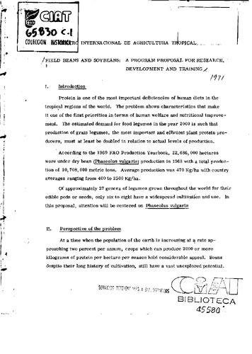 Field beans and soybeans : a program proposal for research, development and training