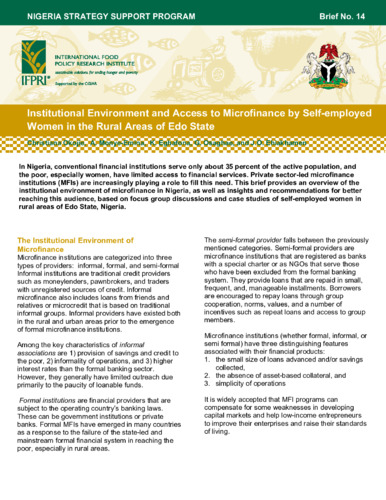 Institutional environment and access to microfinance by self-employed women in the rural areas of Edo state
