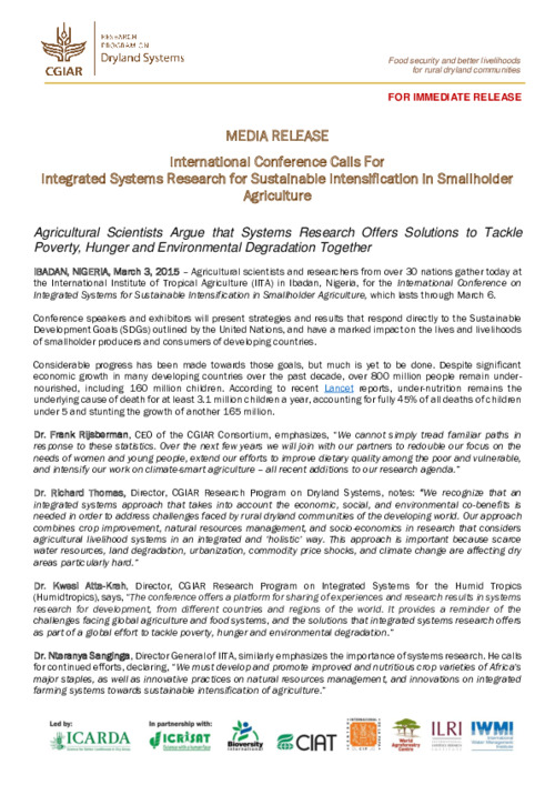 International Conference Calls For Integrated Systems Research for Sustainable Intensification in Smallholder Agriculture