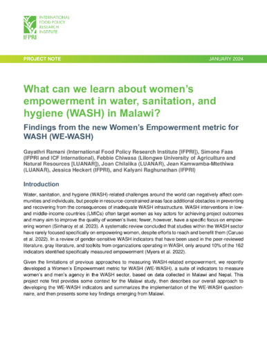 What can we learn about women’s empowerment in water, sanitation, and hygiene (WASH) in Malawi? Findings from the new Women’s Empowerment metric for WASH (WE-WASH)