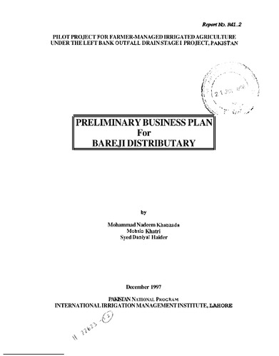 Preliminary business plan for Bareji Distributary