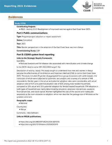 Gender perspectives in the adoption of the East Coast fever vaccine in Kenya