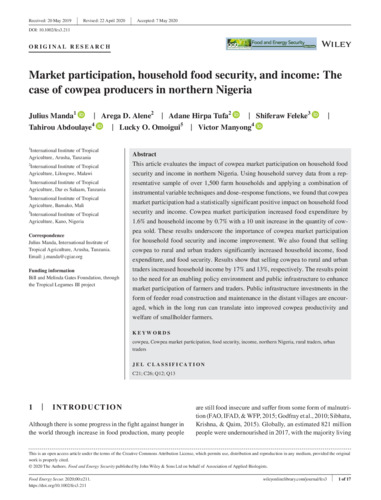 Market participation, household food security, and income: the case of cowpea producers in northern Nigeria