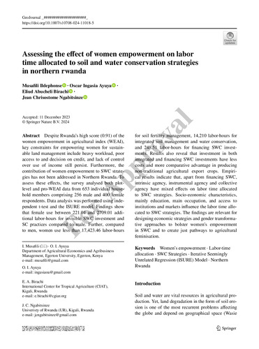 Assessing the effect of women empowerment on labor time allocated to soil and water conservation strategies in Northern Rwanda