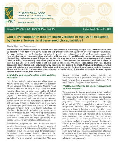 Could low adoption of modern maize varieties in Malawi be explained by farmers' interest in diverse seed characteristics?