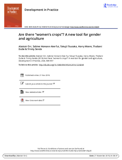 Are there “women’s crops”? A new tool for gender and agriculture