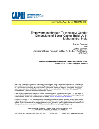 Empowerment through technology: Gender dimensions of social capital build-up in Maharashtra, India