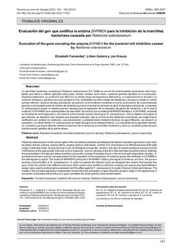 Evaluación del gen que codifica la enzima βHPMEH para la inhibición de la marchitez bacteriana causada por Ralstonia solanacearum